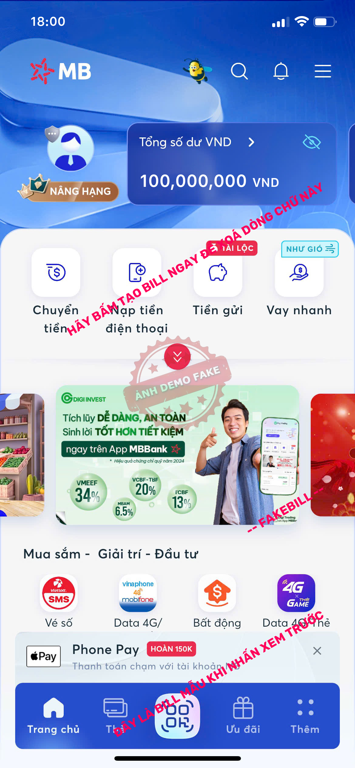 Fake bill số dư MB Bank