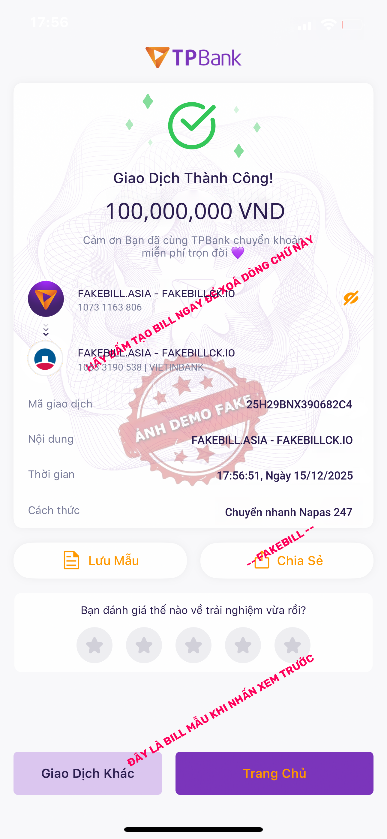 Fake bill TPBank giả