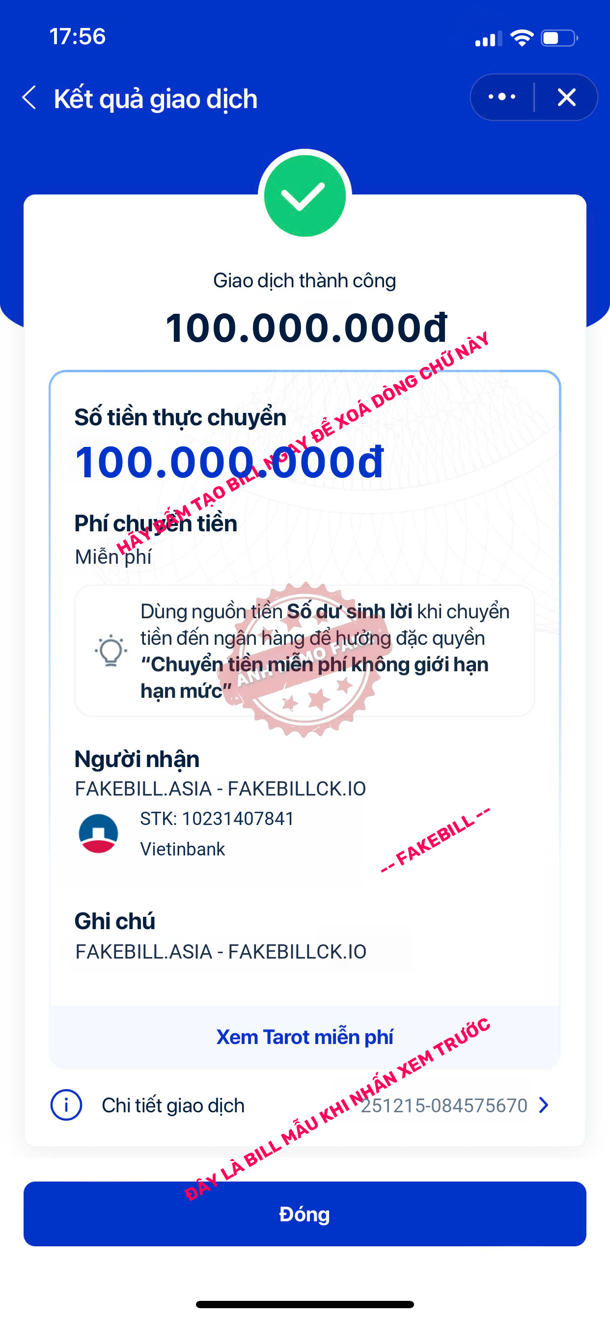 Fake bill ZaloPay giả